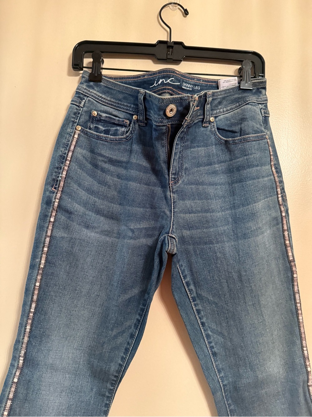 INC International Concepts Light Blue Skinny Jeans with Side Stripe